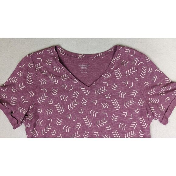 NATURALS BY D&CO - WOMEN'S PURPLE PRINT V-NECK T-SHIRT TOP - SIZE XS - Picture 3 of 6